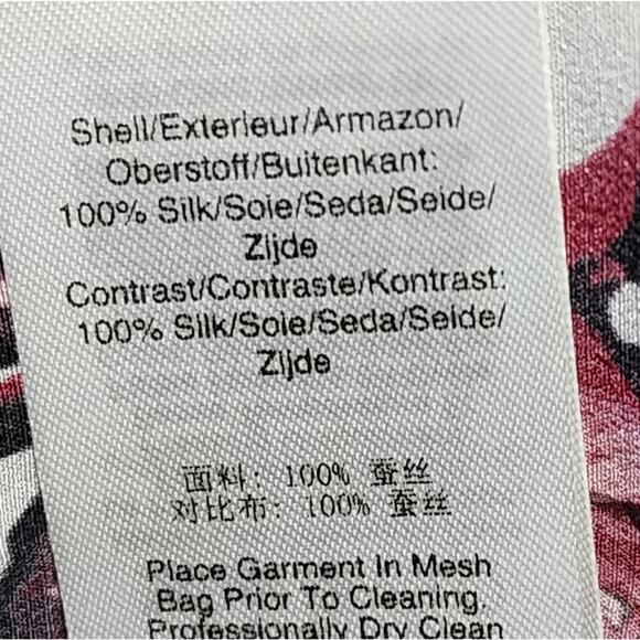 Donna Karan New York Silk Floral Tie Neck Beaded Blouse Red Burgundy Small - Picture 5 of 8